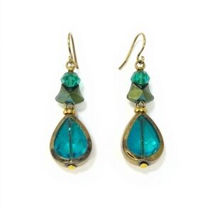 Gold and Multi Shades of Green Dangle Earrings